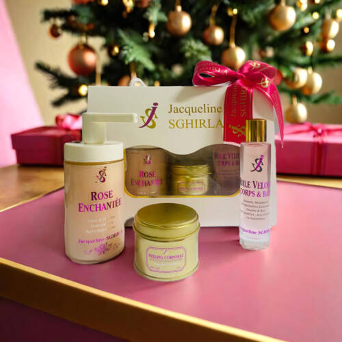 Coffret Rose coffret noel soins rose gommage bains douche jacqueline sghirla